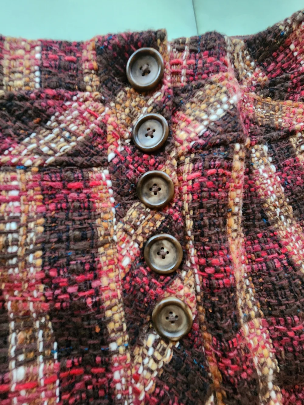 LOFT Plaid Tweed Skirt in Pink, Brown & Cream